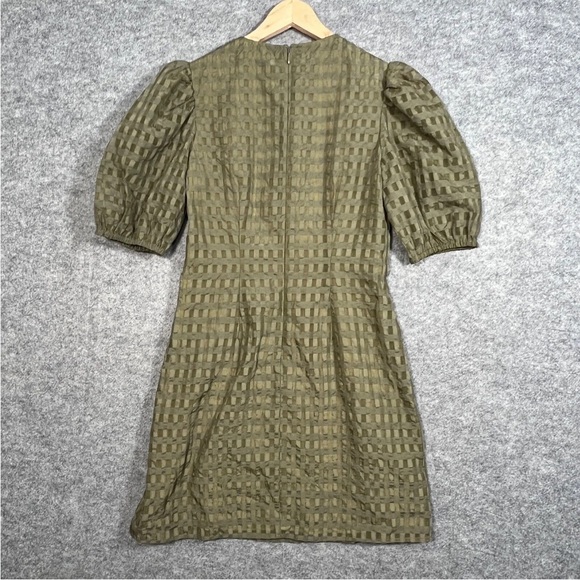 & OTHER STORIES Dress Size Small Womens Green Check Short Puff Sleeve A Line - Picture 7 of 13